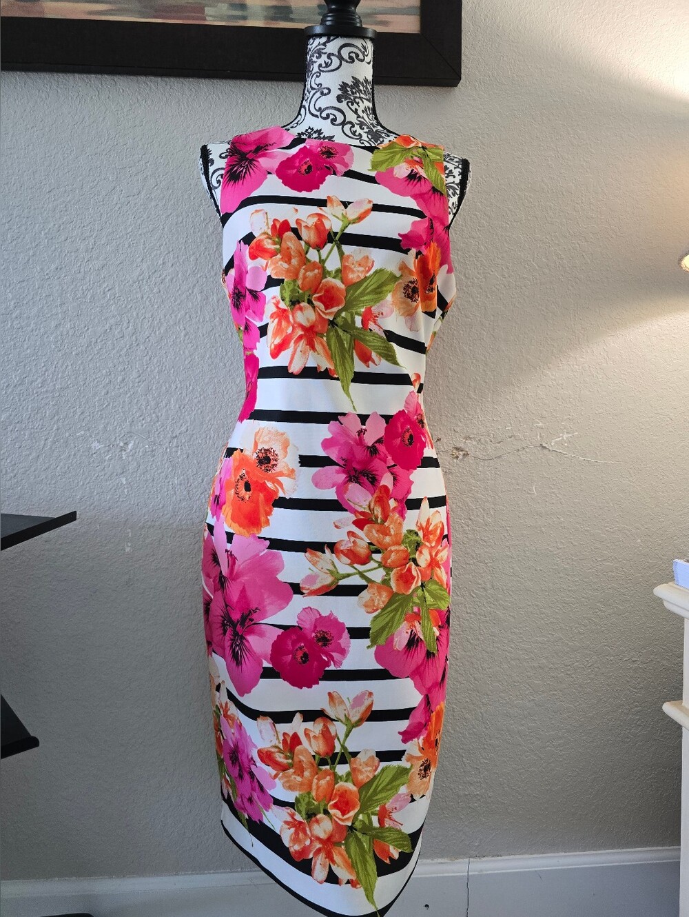 Vince Camuto Floral Stripe Sheath Dress in Pink & Black